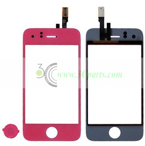 Digitizer Touch Screen with Home button Lens Pink Replacement for iPhone 3Gs