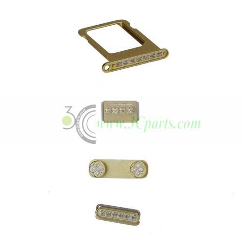 Side Buttons with White Rhinestone - Gold for iPhone 5 ​