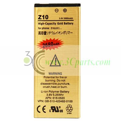 2680mAh High Capacity Gold Battery replacement for BlackBerry Z10