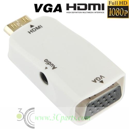 Full HD 1080P Mini HDMI to VGA and Audio Adapter for HDTV/Monitor/Projector
