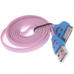 1m Smile Pattern Flat Noodle Style Luminous USB Data Sync Charger Cable for iPhone 4 4S