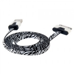 Zebra Pattern Flat Noodle USB Sync Data and Charging Cable for iPhone 4 4S iPad iPod