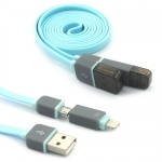 2 in 1 Micro USB and 8 Pin to USB Charge Sync Cable Flat Noodle Cord for iPhone 5