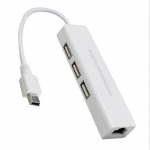 Mini USB 2.0 5 Pin Ethernet 10/100Mbps RJ45 Network Lan Adapter Card + 3 Ports USB HUB For Android Tablet PC