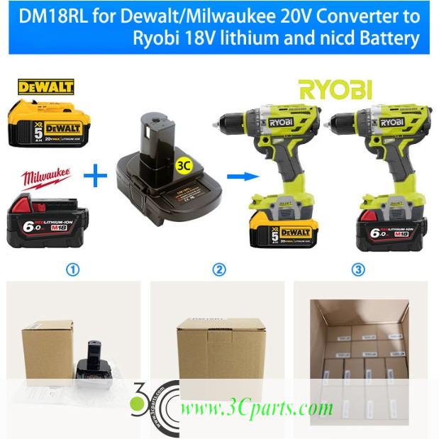 DM18RL Battery Adapters Converter Suitable for 20V Dewalt or Milwaukee Convert to Ryobi 18V Lithium Battery or Nickel Ba